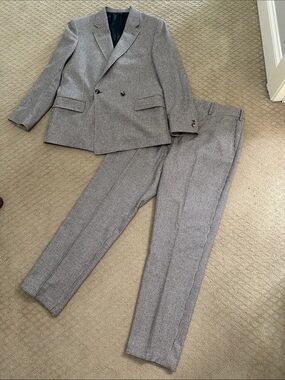 Billy Reid Wool Cashmere Houndstooth Suit 42R 35 Double Breasted